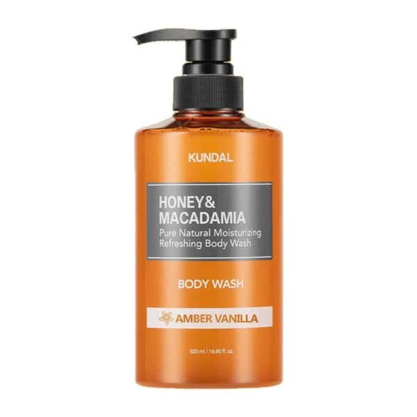 KUNDAL Honey & Macadamia Pure Body Wash Amber Vanilla 500ml – Ενυδατικό αφρόλουτρο με μέλι και έλαιο μακαντάμιας